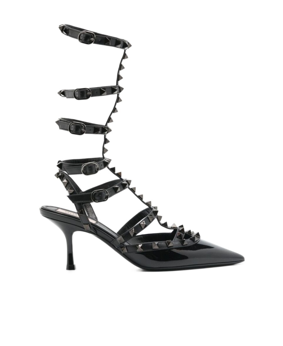 Valentino Rockstud Leather Ankle-strap Pumps In Black