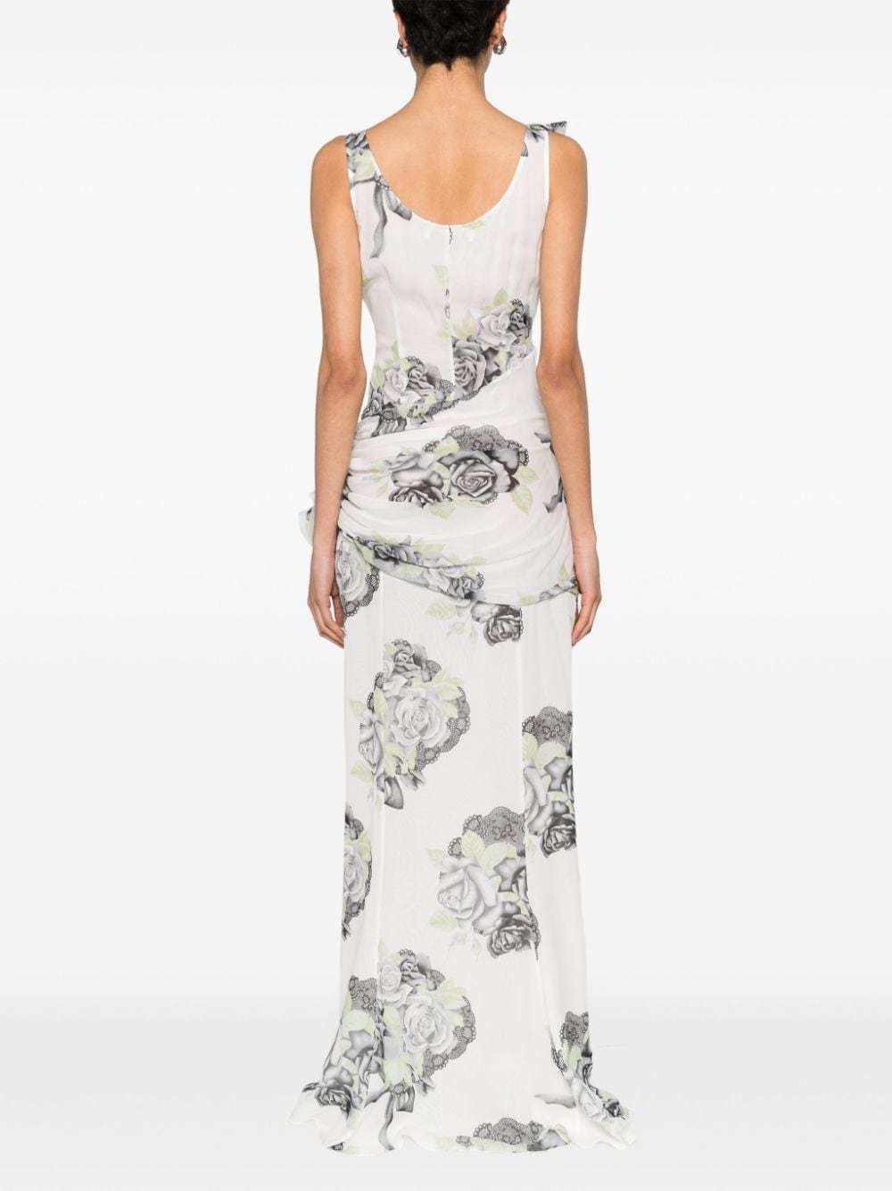 Shop Alessandra Rich Rose-print Silk Gown In White