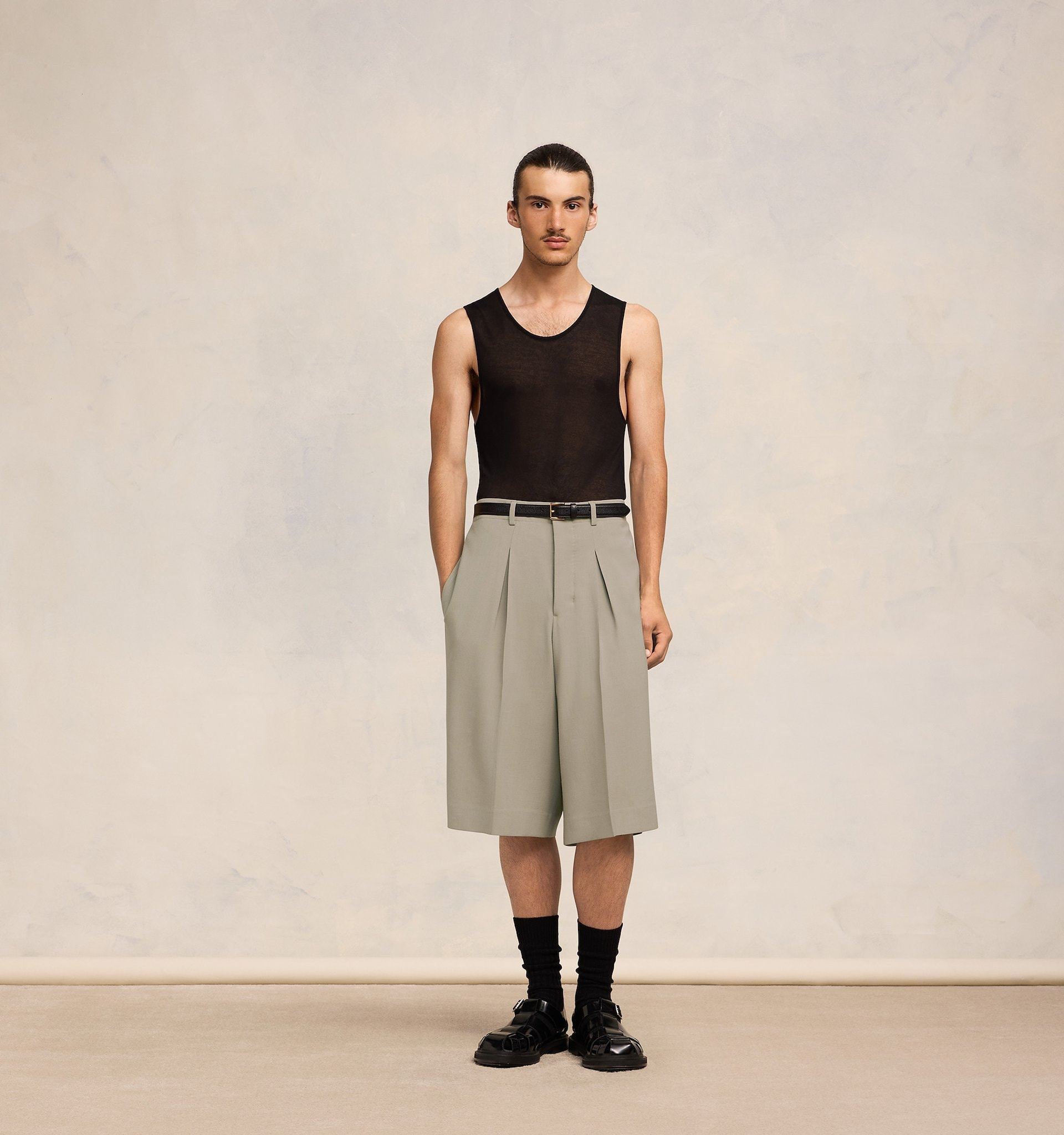 Shop Ami Alexandre Mattiussi Ami Front Pleated Bermuda Shorts In Nude