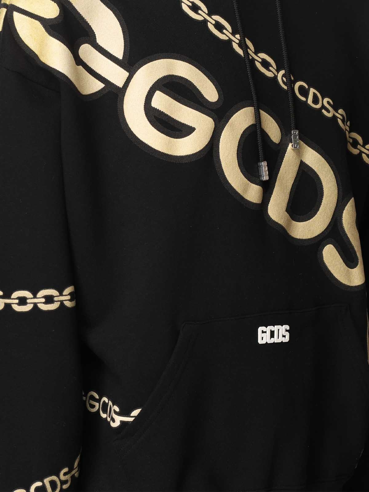 Gcds Chain-link Logo-print Hoodie In Black