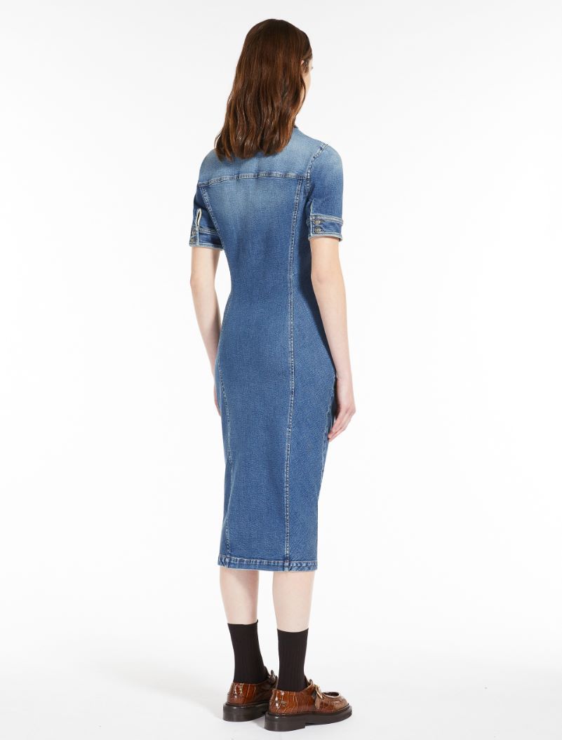 Sportmax Short-sleeved Denim Dress In Blue