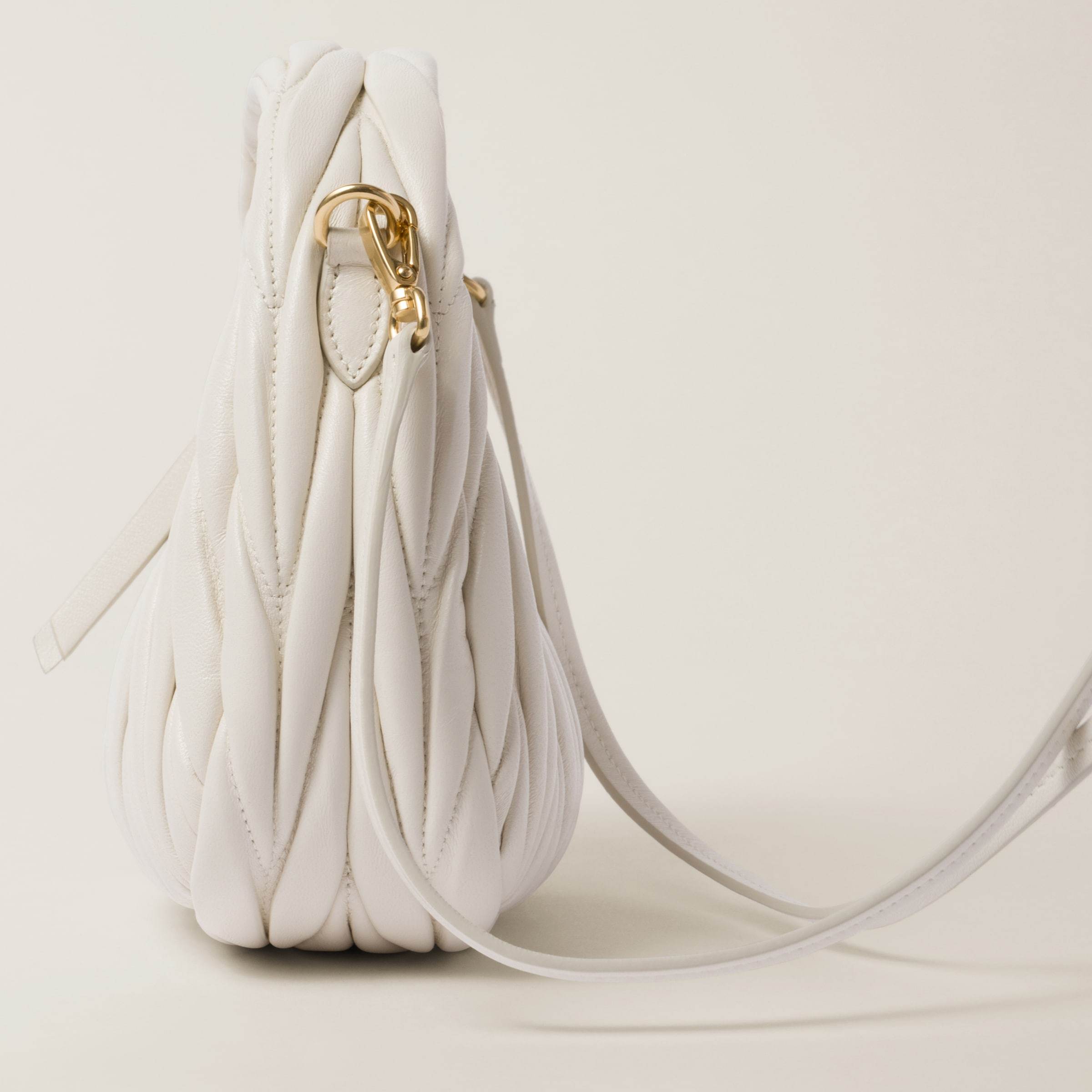 Miu Miu Wander Matelassé Nappa Leather Hobo Mini-bag In White