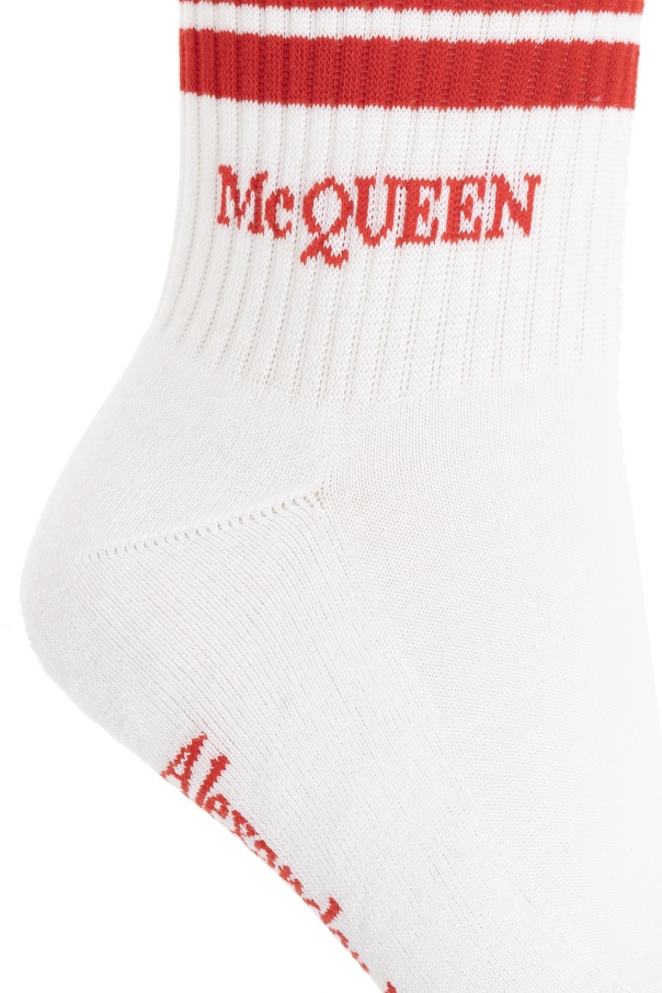 Alexander Mcqueen Logo-embroidered Striped Socks In White