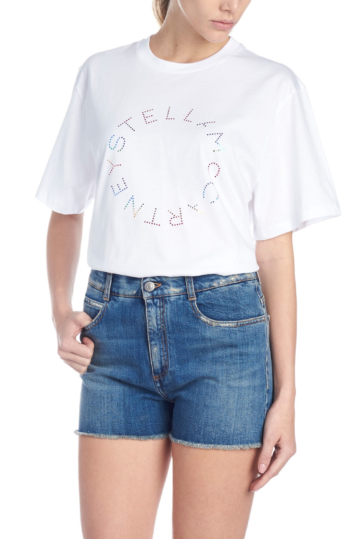 Stella Mccartney T-shirt Mit Strass-logo In White