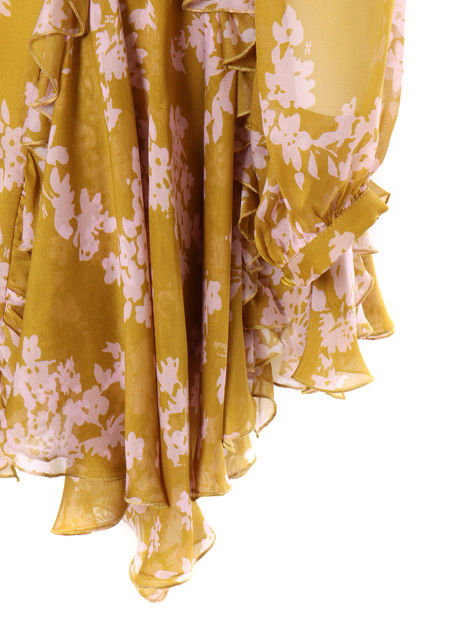 Elisabetta Franchi Ruffles Voile Printed Dress In Brown