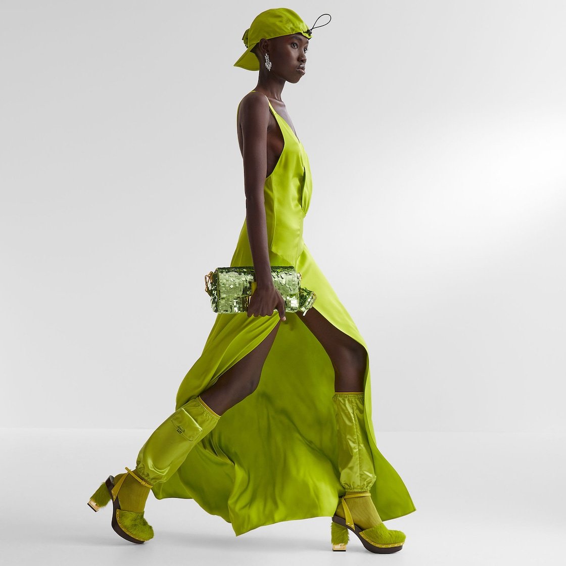 Fendi Silk Maxi Dress In Green