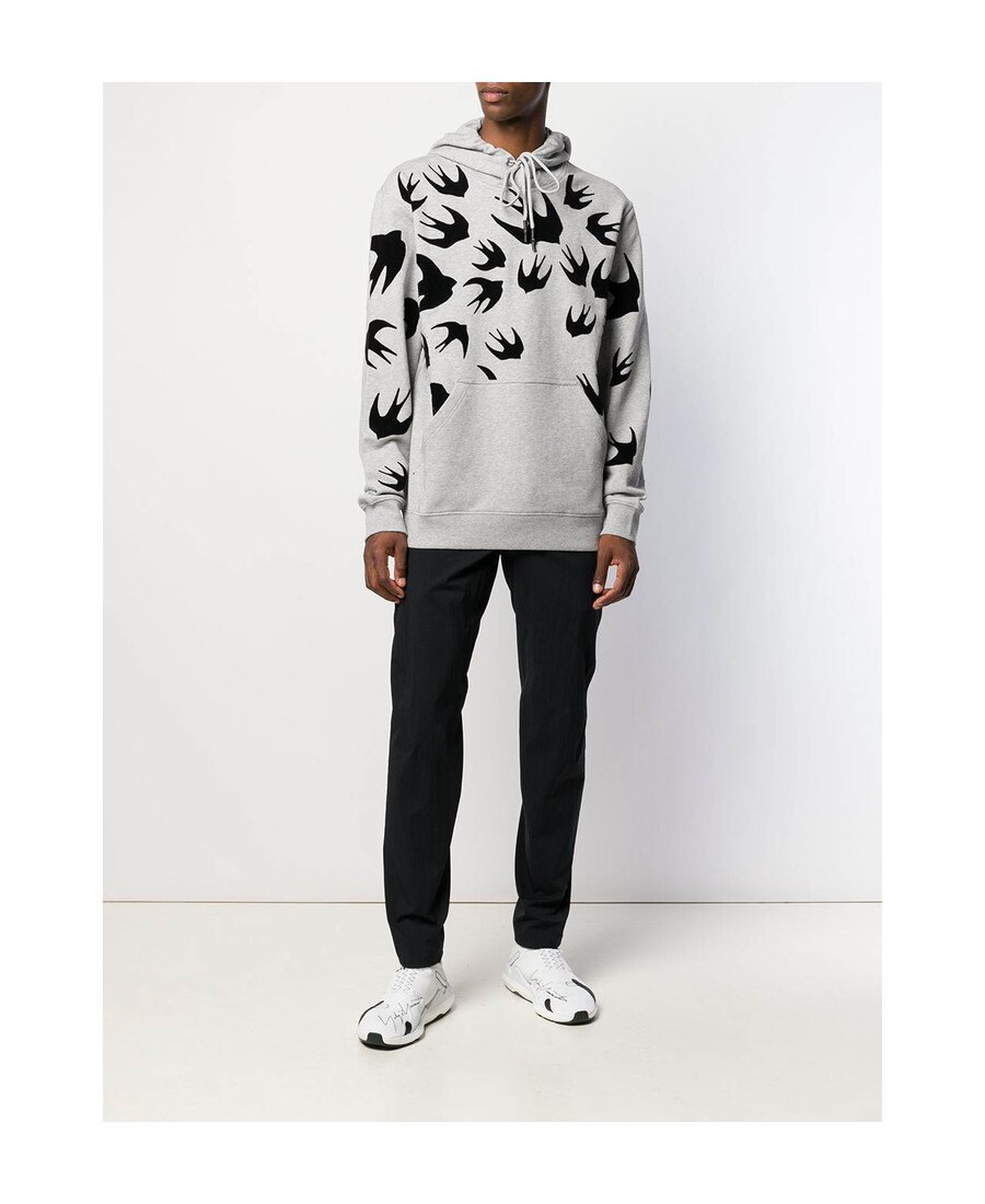 Mcq By Alexander Mcqueen Flock Swallow Hoodie In Gray