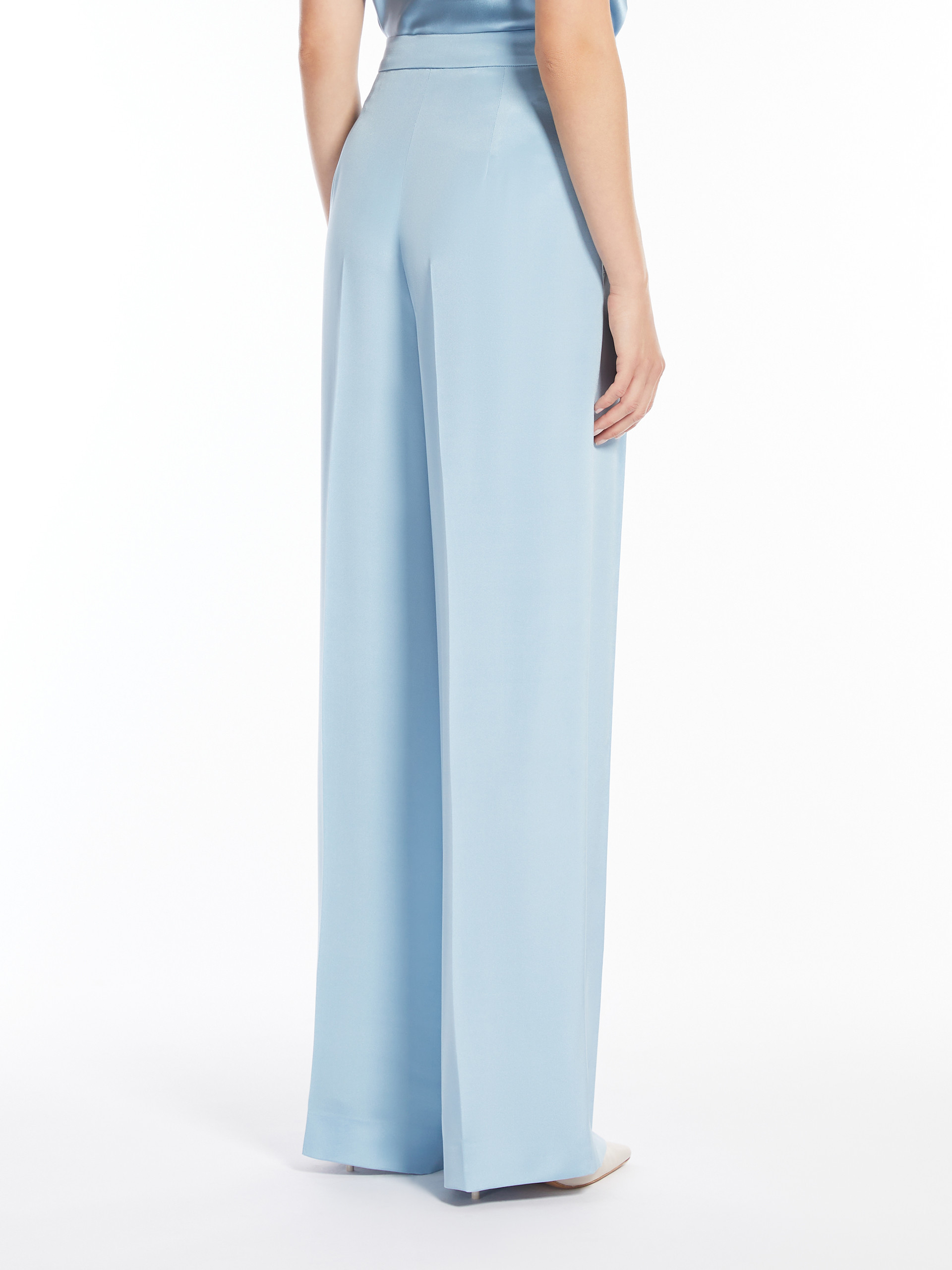Max Mara Pleated Silk Pants In Blue