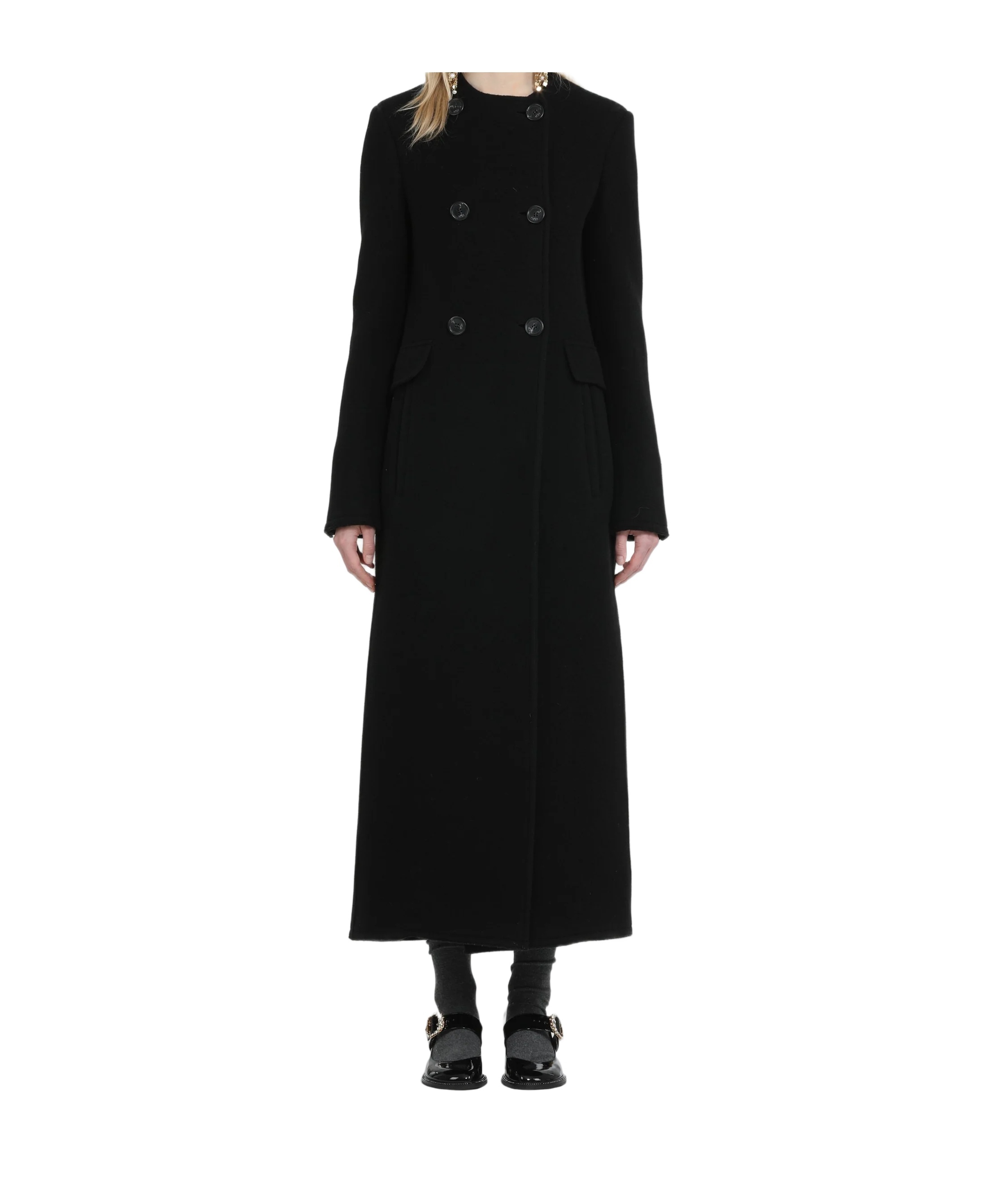 N°21 N21 Long Double-breasted Coat Without Collar In Black