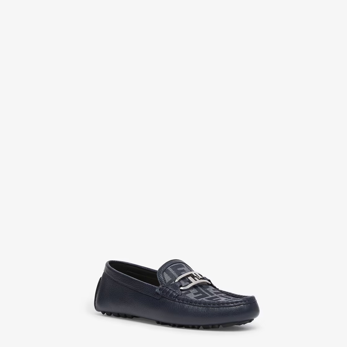 Fendi Blue Ff Jacquard And Blue Leather Driving Shoes In Black