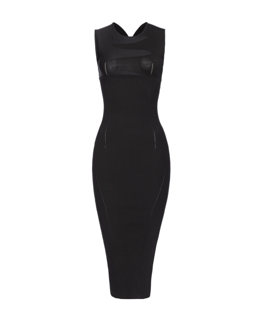 Pinko Round-neck Asymmetric Midi Dress In Black