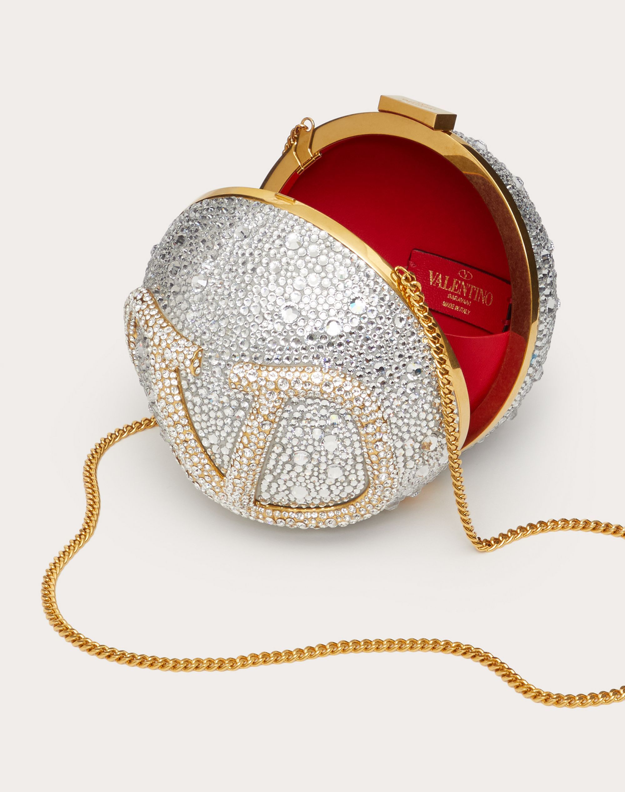 Valentino Vlogo Signature Mini Embellished Crossbody Bag In Silver