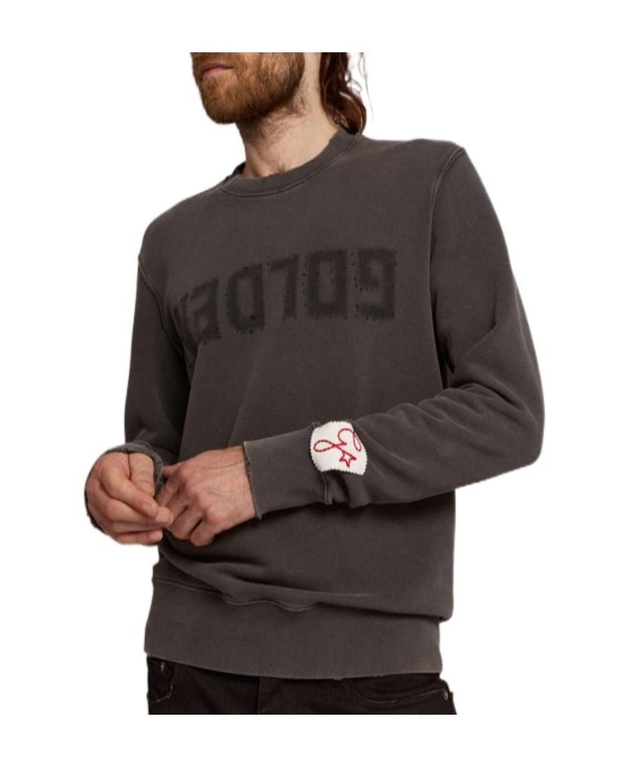 Golden Goose Golden M S Regular Sweatshirt Distressed Cotton Jersey With Logo Clothing In Black