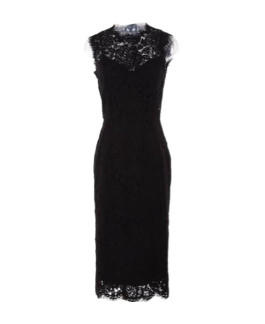 Dolce & Gabbana Longuette Dress In Logoed Stretch Lace In Black