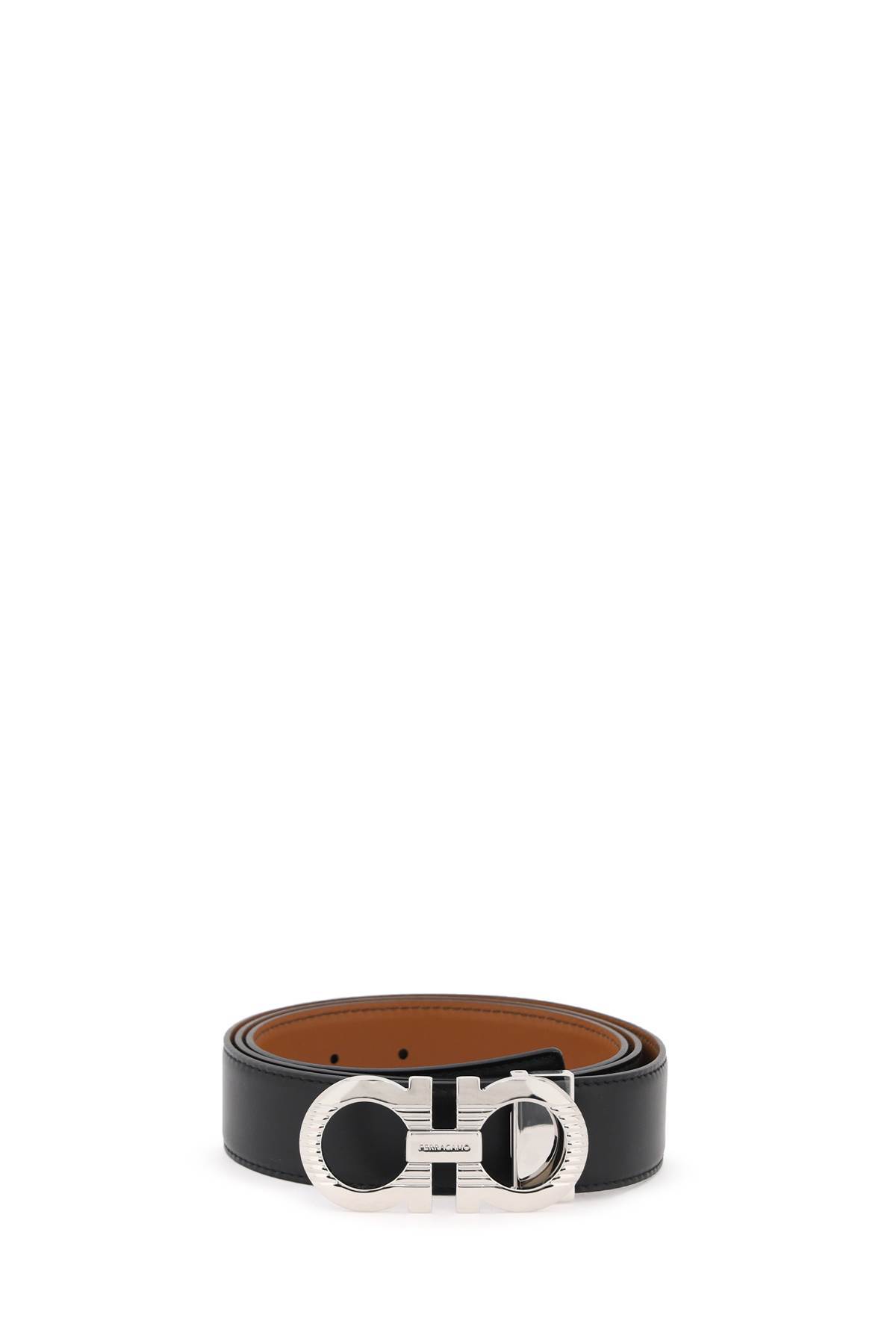 Ferragamo Salvatore Gancini Buckle Reversible Belt In Black