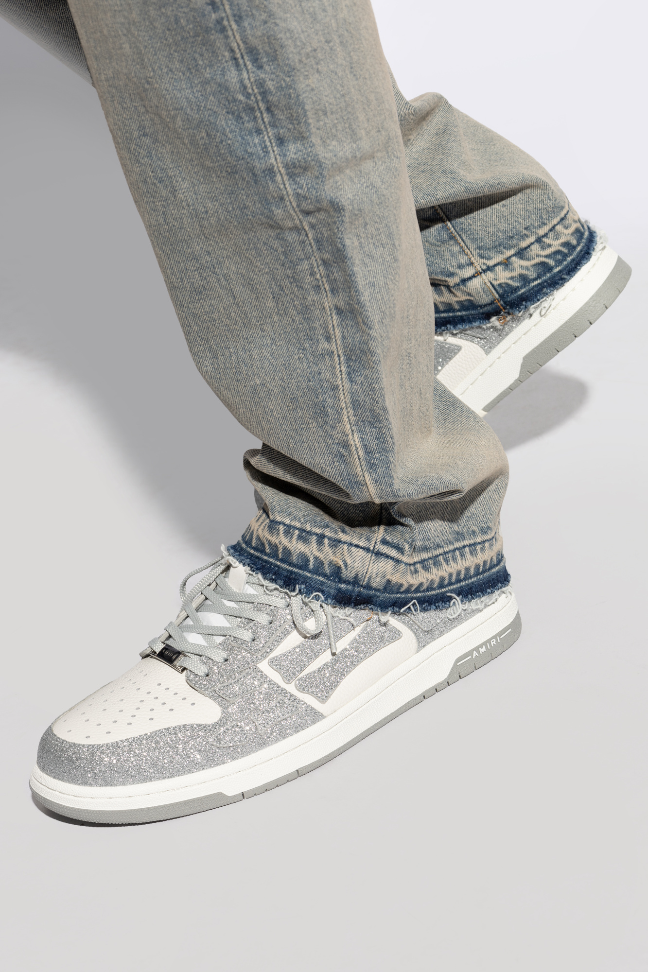 Amiri Skel Top Glitter Panelled Sneakers In Gray