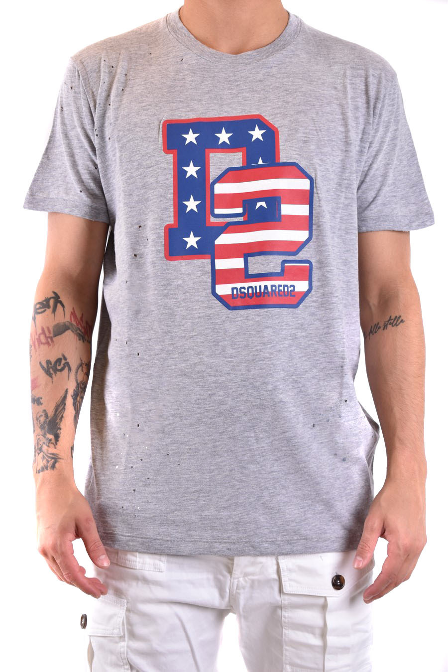 Dsquared2 Logo-print Distressed T-shirt In Gray