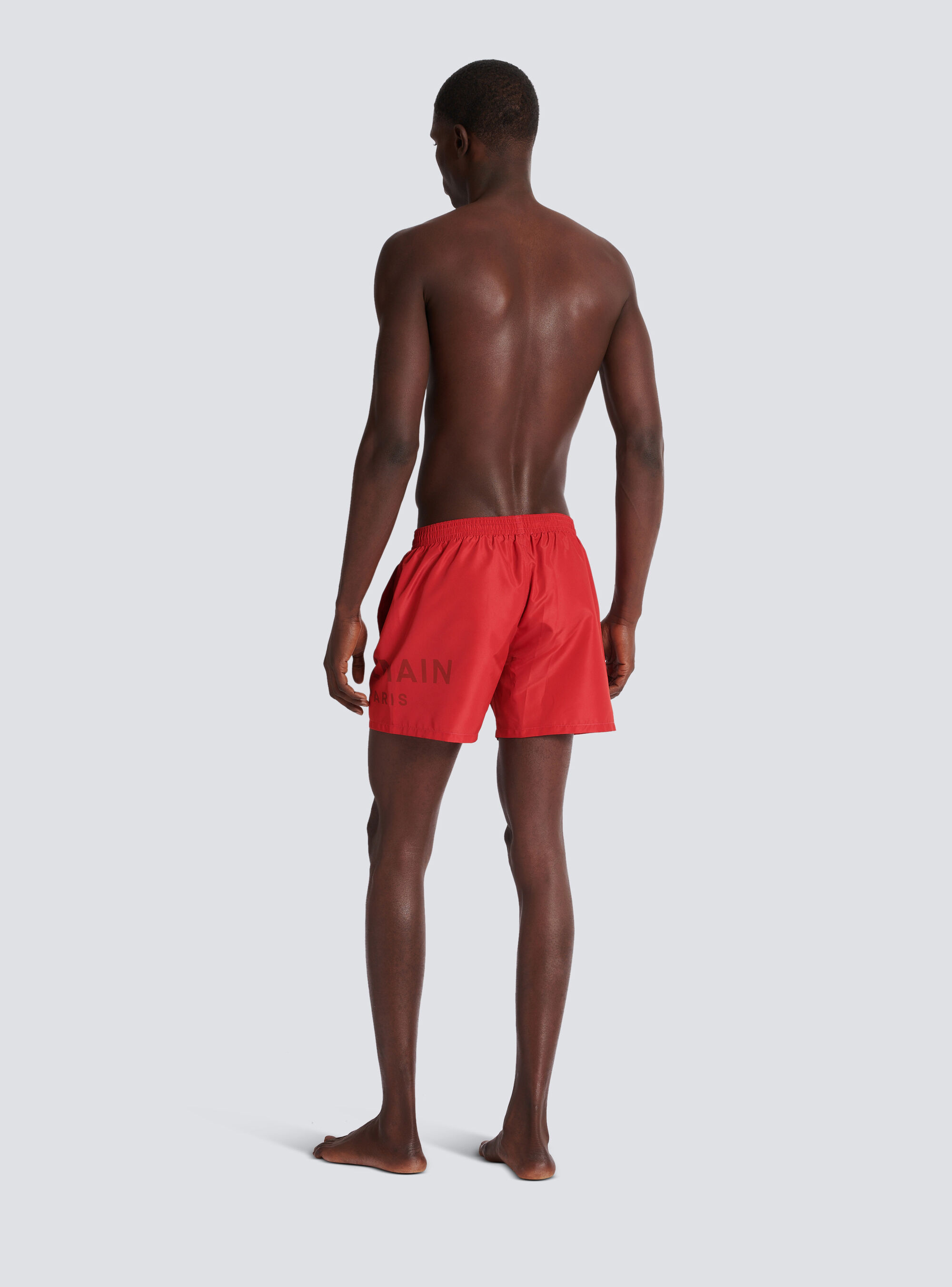 Balmain Logo-print Drawstring Swim Shorts In Red