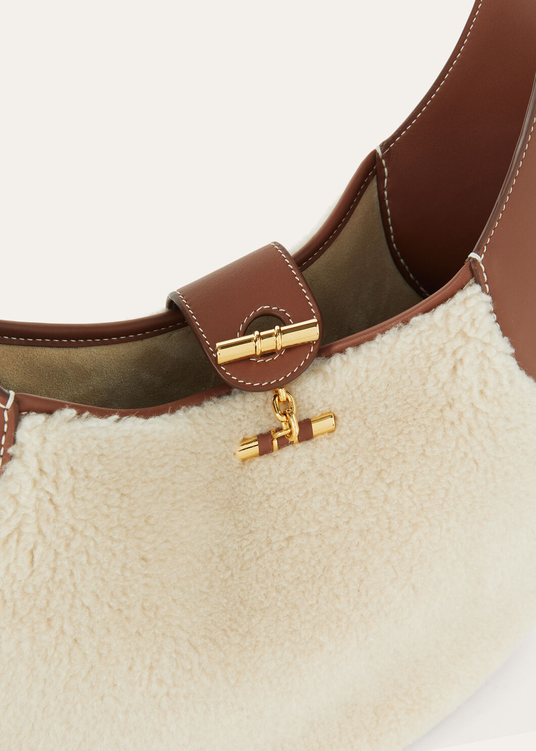 Loro Piana Medium Bobbin Shearling Leather-trim Shoulder Bag In Neutral