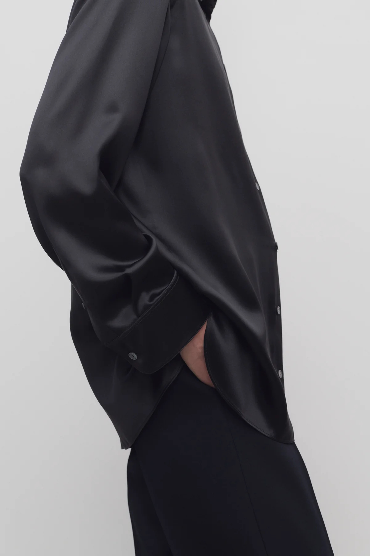 The Row Sisilia Oversized Silk Satin Shirt In Black