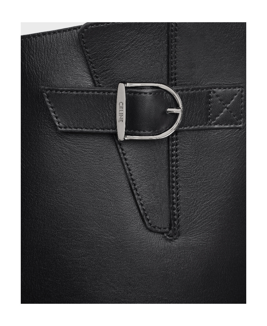 Celine Cow Leather Buckle High Boots In Black