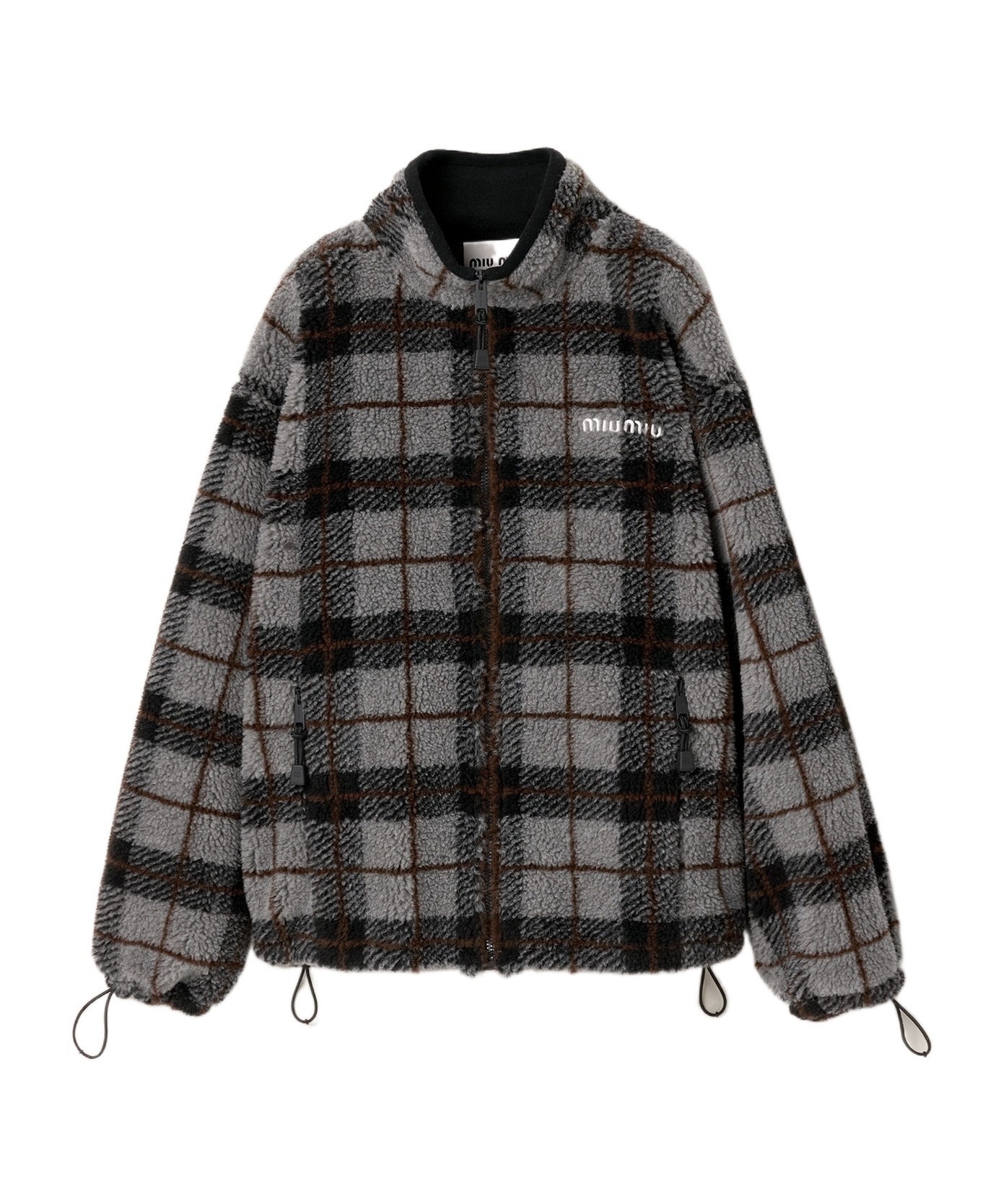 Miu Miu Checked-pattern Teddy-fleece Jacket In Black