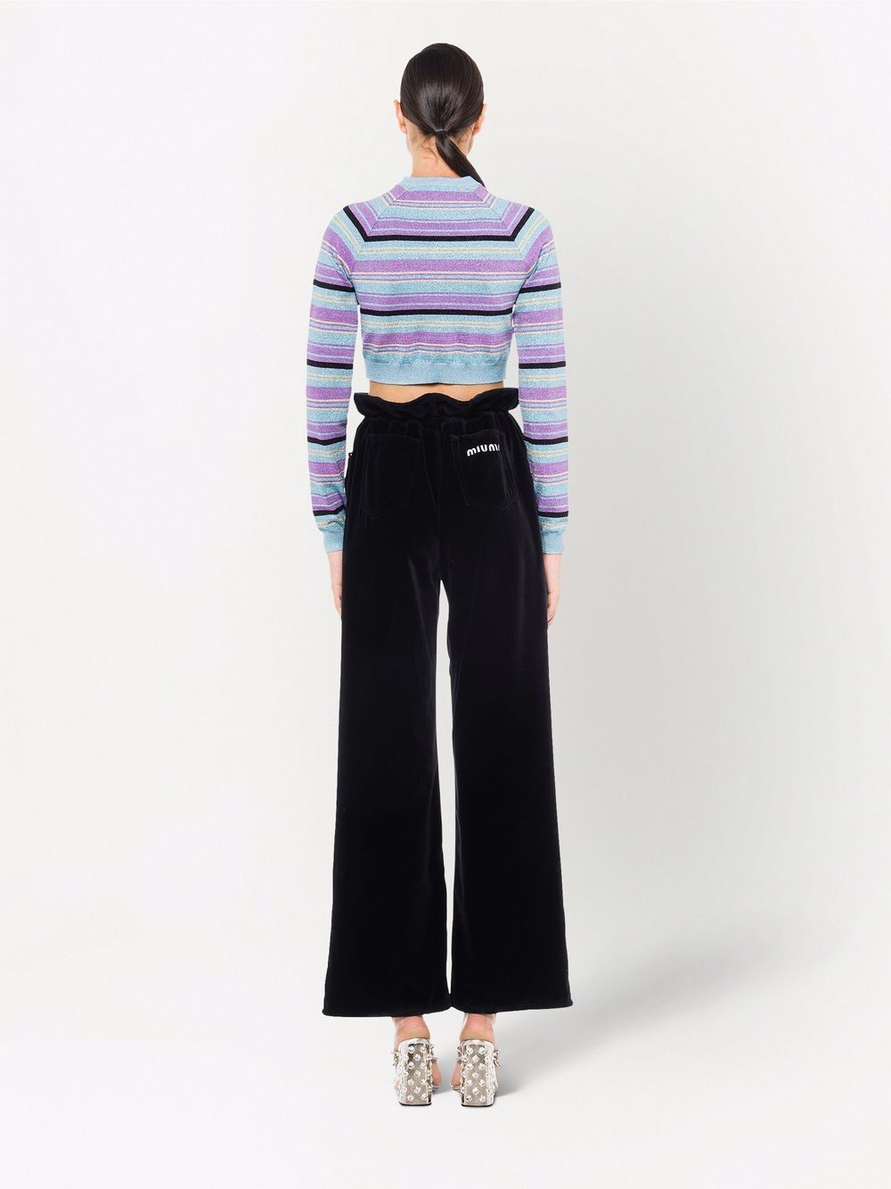Miu Miu Striped Cropped Jumper In Blue
