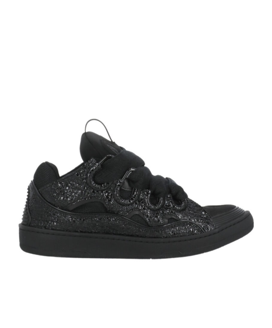Lanvin Curb Grain Lace-up Sneakers In Black
