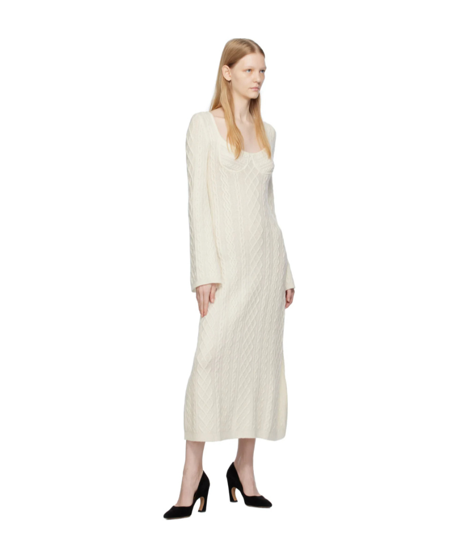 Chloé Cable-knit Wool And Cashmere Midi Dress In White