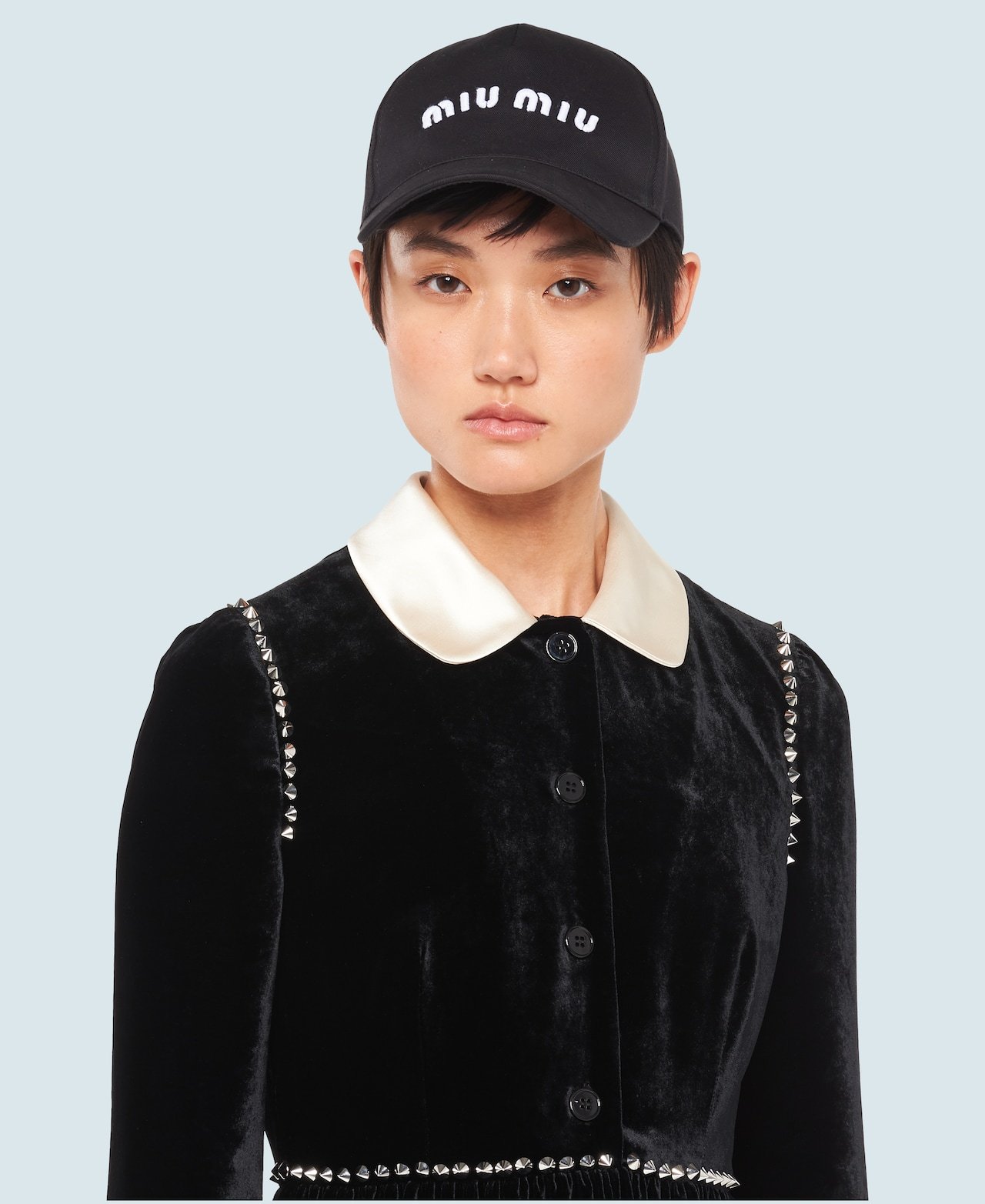 Miu Miu Stud-embellished Velvet-effect Dress In Black