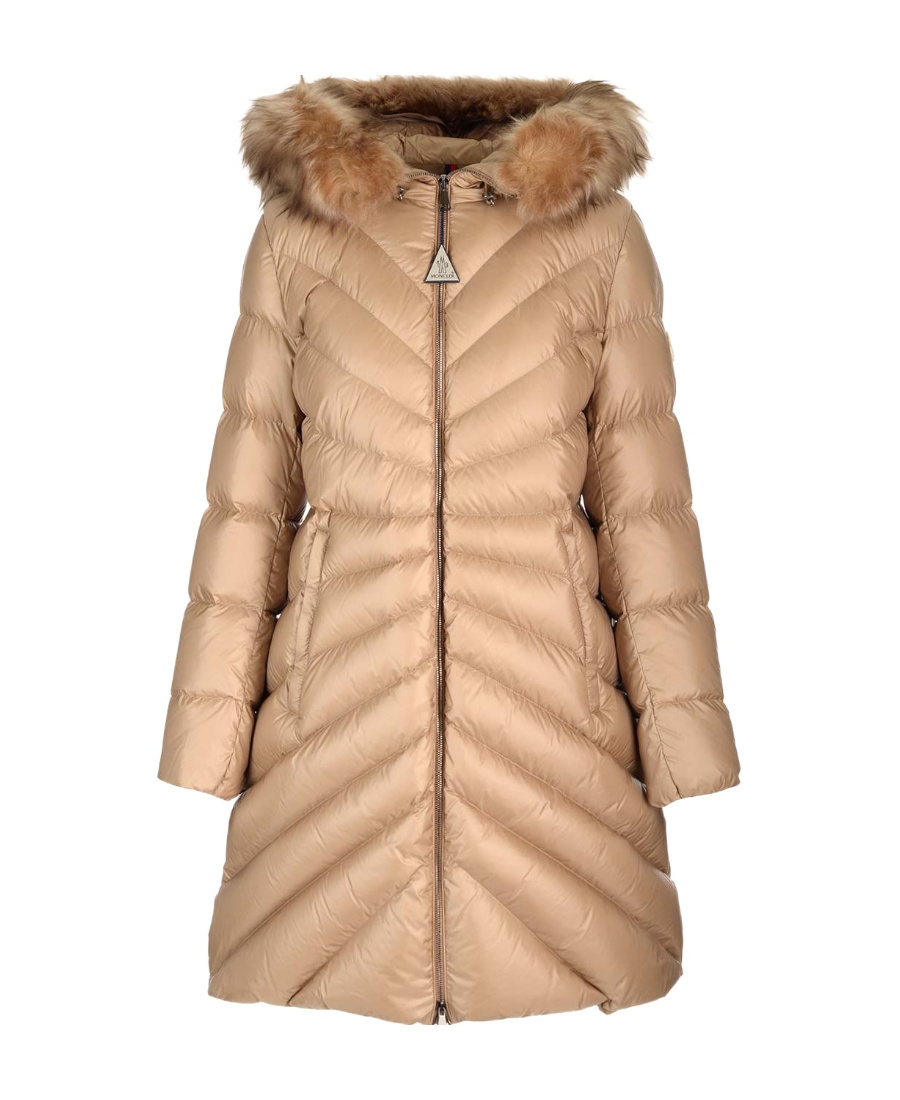 Moncler Chandre Zip-up Long Puffer Coat In Brown