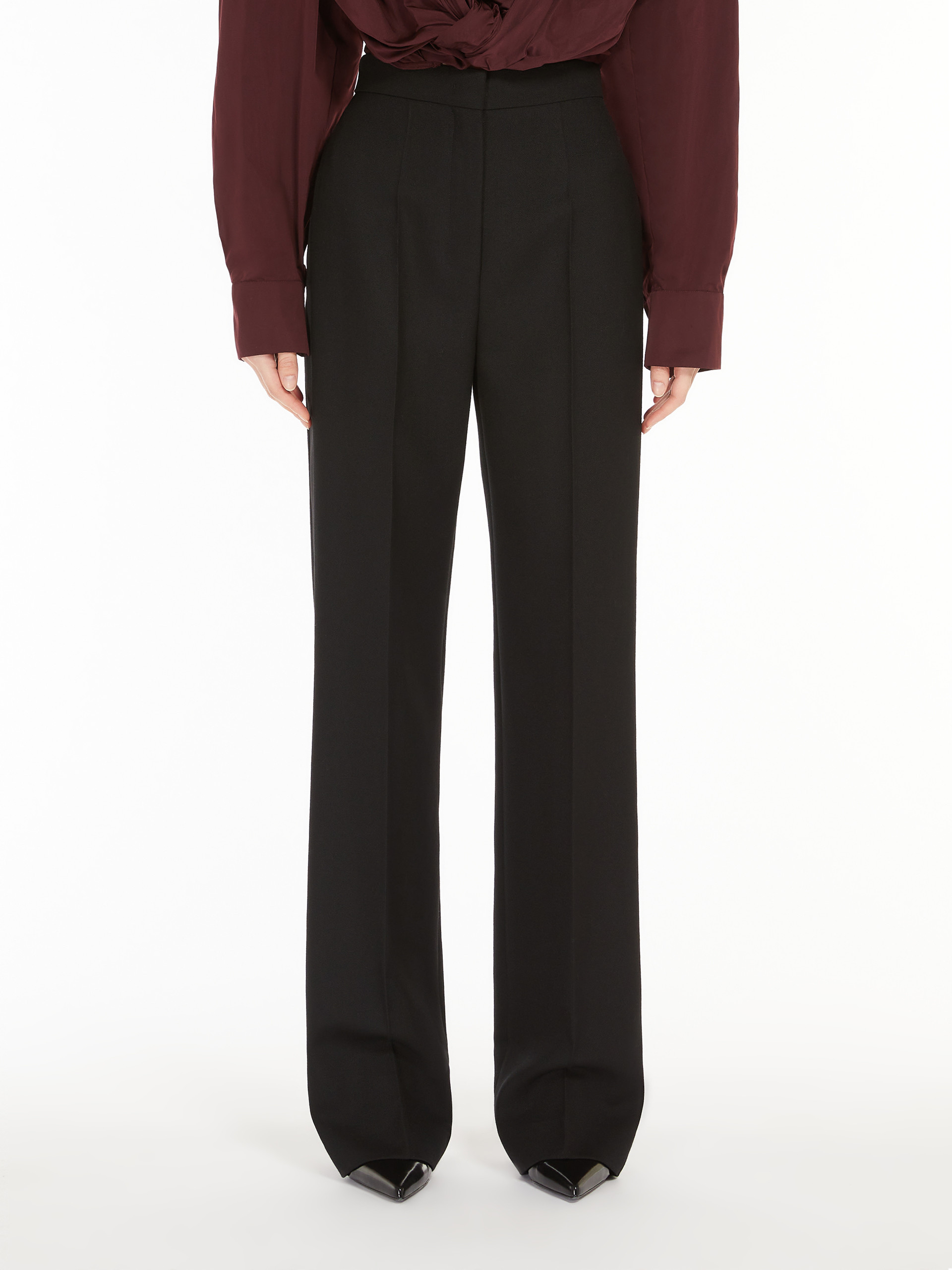 Shop Max Mara Pianoforte Pleated Straight Leg Trousers In Black