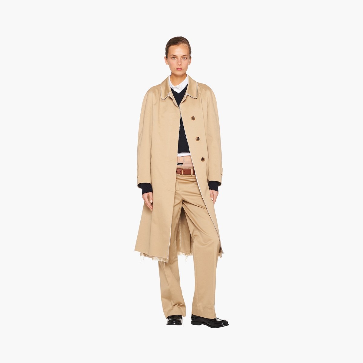 Miu Miu Single-breasted Chino Coat In Neutral