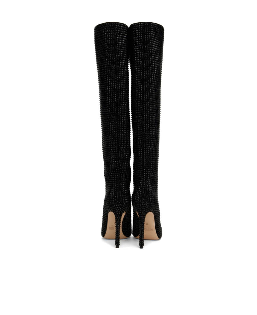 Paris Texas Holly Crystal-embellished Suede Knee Boots In Black