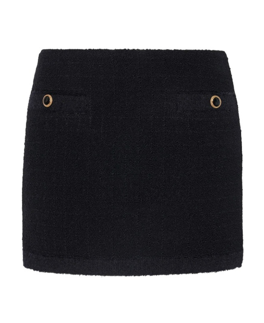 Alessandra Rich Black Checked Tweed Boucle Mini Skirt In Black