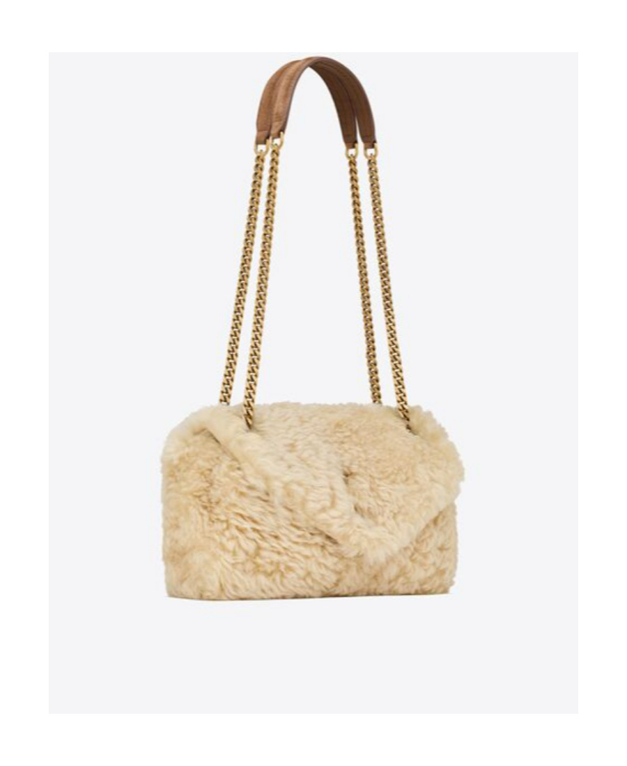Saint Laurent Calypso Shearling Shoulder Bag In Nude