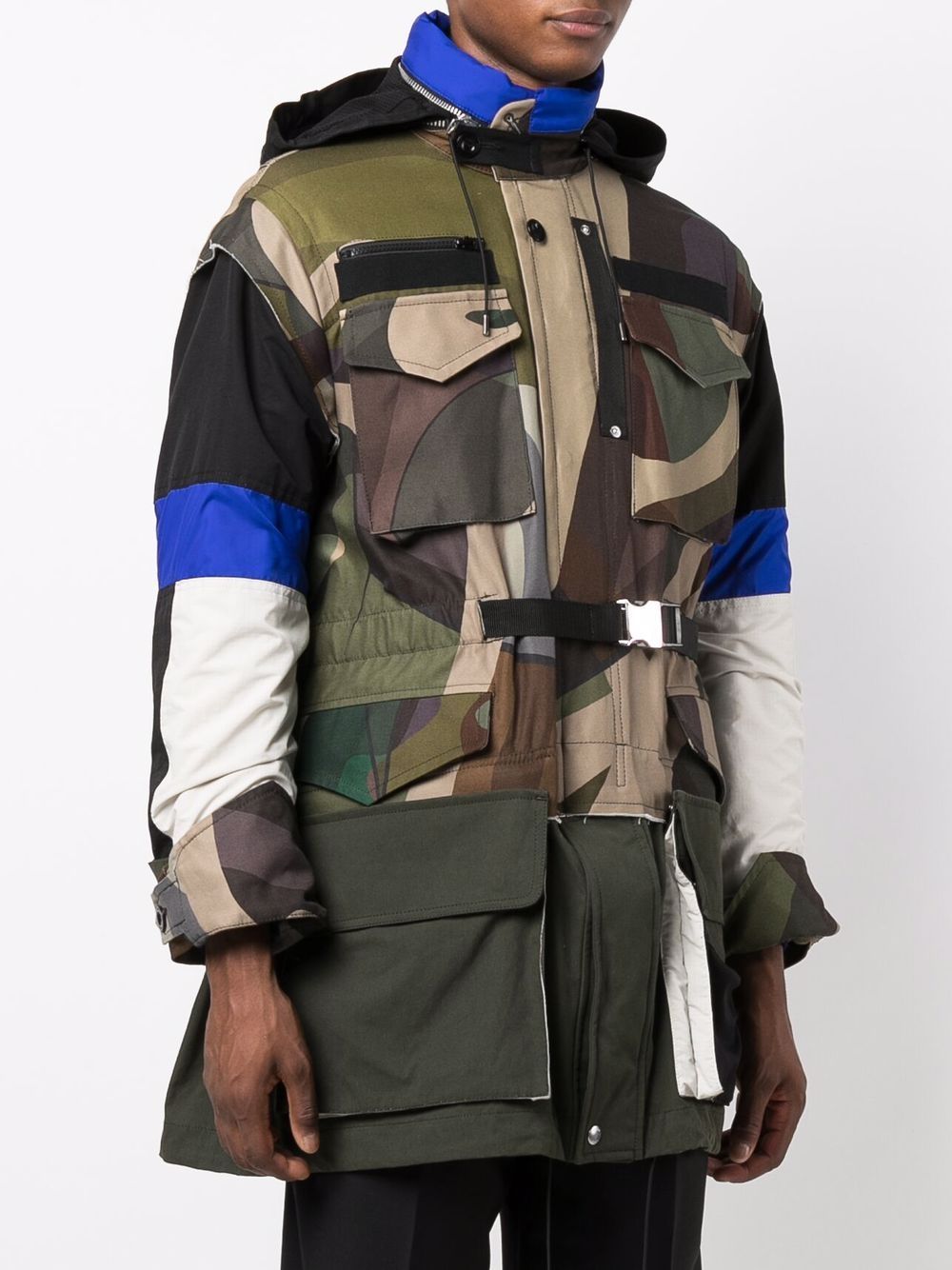 Sacai Abstract-print Colour-block Parka In Black