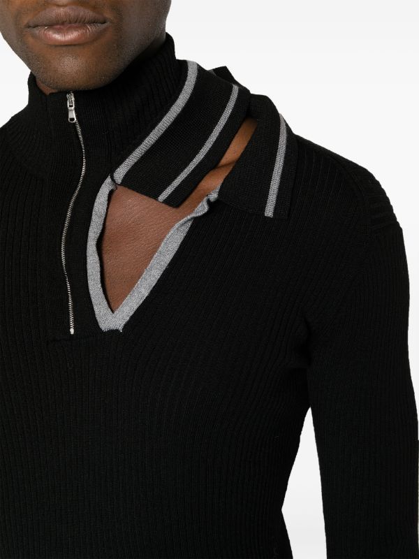 Y/project Cut-out Ribbed-knit Sweatshirt In Black