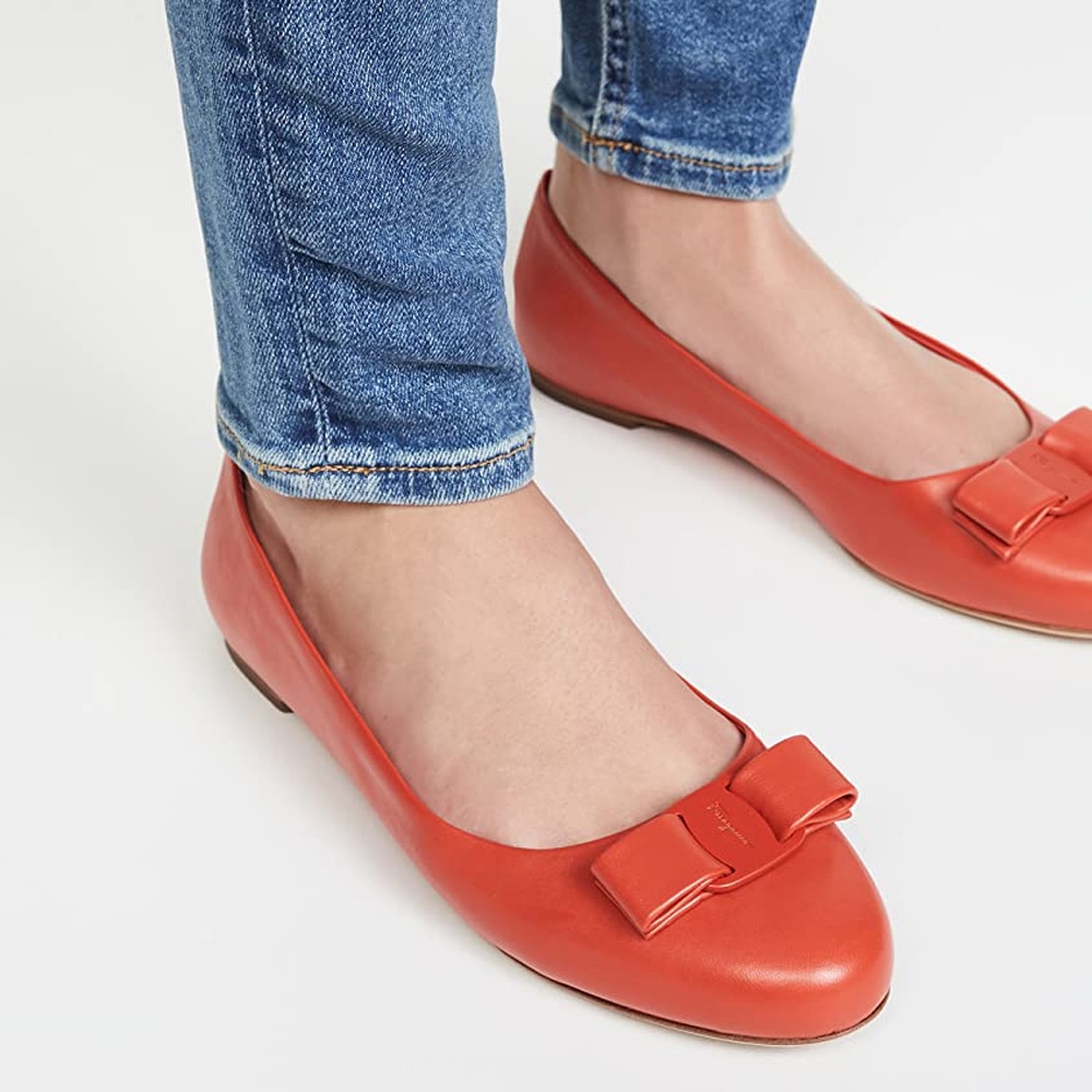 Ferragamo Woman Ballet Flats Red Size 8 Calfskin In Orange