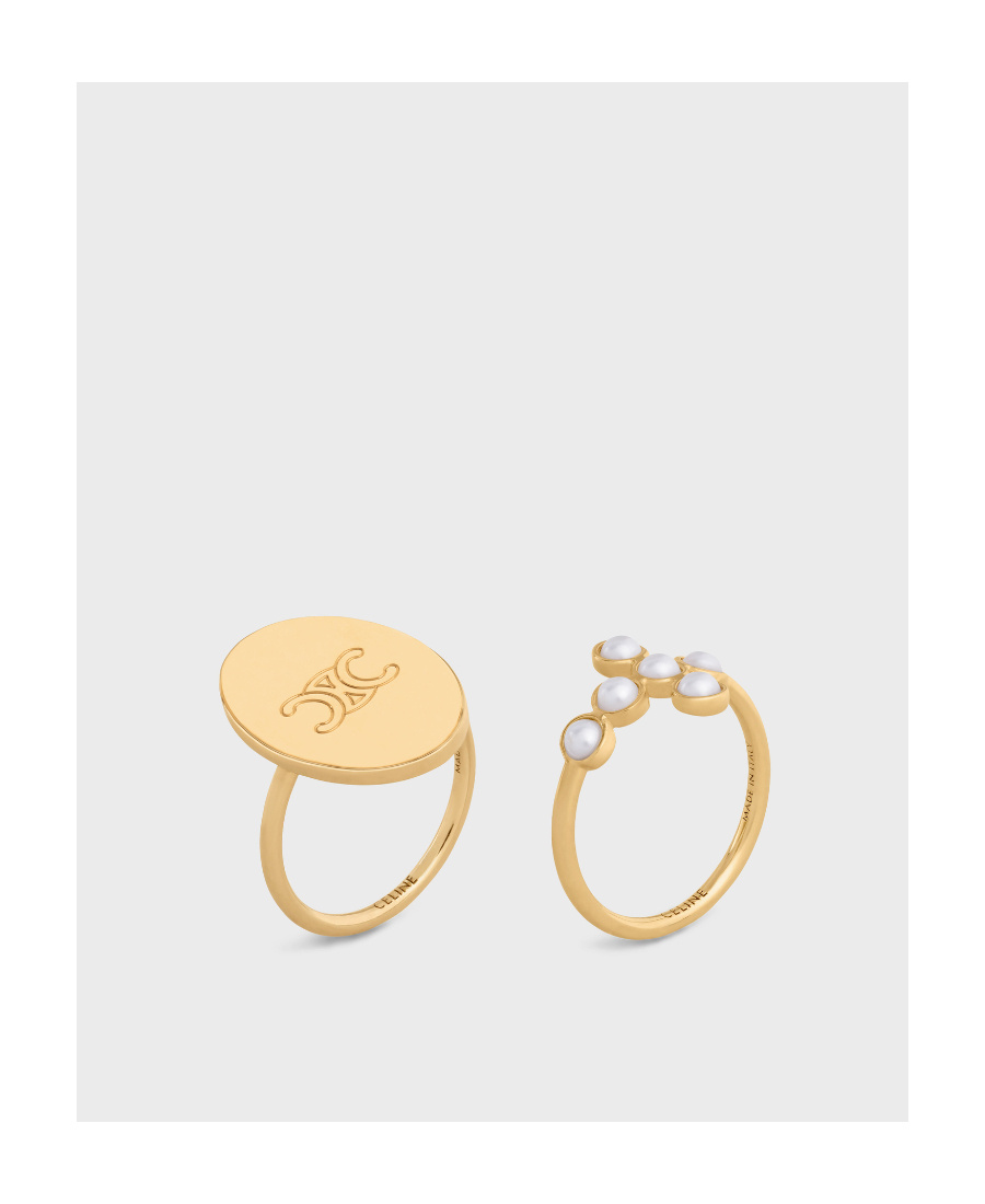 Celine Triomphe Folk Ring 2-piece Set In Yellow