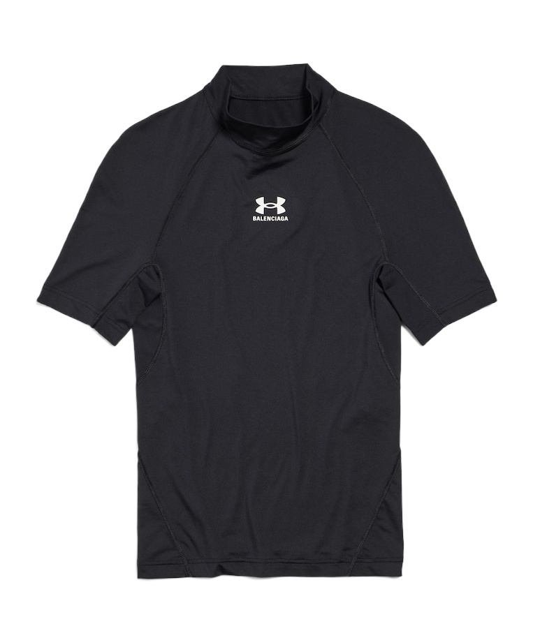 Balenciaga Men's Under Amour Mock Neck Short Sleeve T-shirt In Black