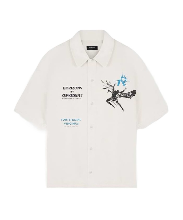 Represent Icarus Ss Shirt Off White Lyocell Shirt With Icarus Graphic Print And Logo - Icarus Short Sleeve Shi In White