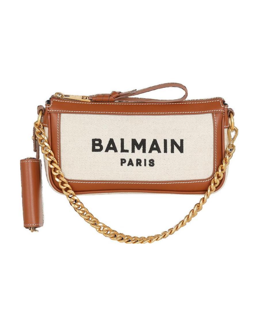 BALMAIN B-ARMY CANVAS CLUTCH BAG WITH LEATHER INSERTS 