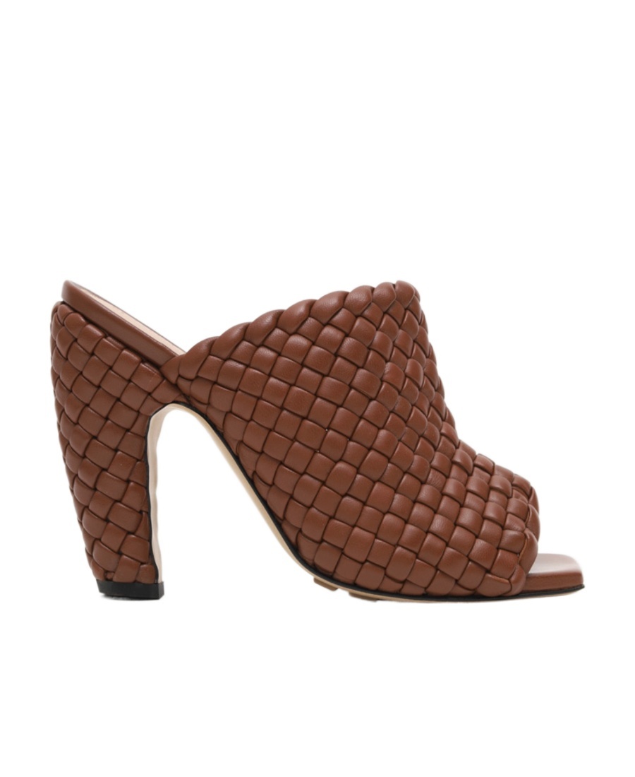 Bottega Veneta Womens Brown Canalazzo Intrecciato-weave Leather Heeled Mules In Brown