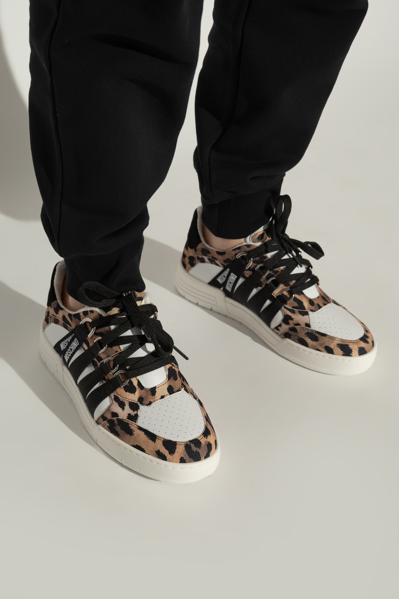 Moschino Streetball Leopard Print Low-top Sneakers In White