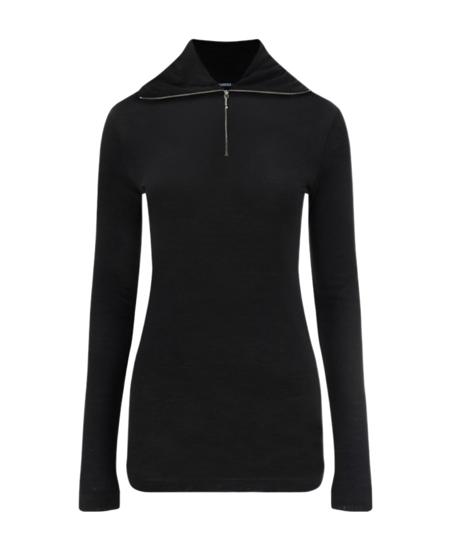 Jil Sander Logo-print Roll-neck Knitted Top In Black