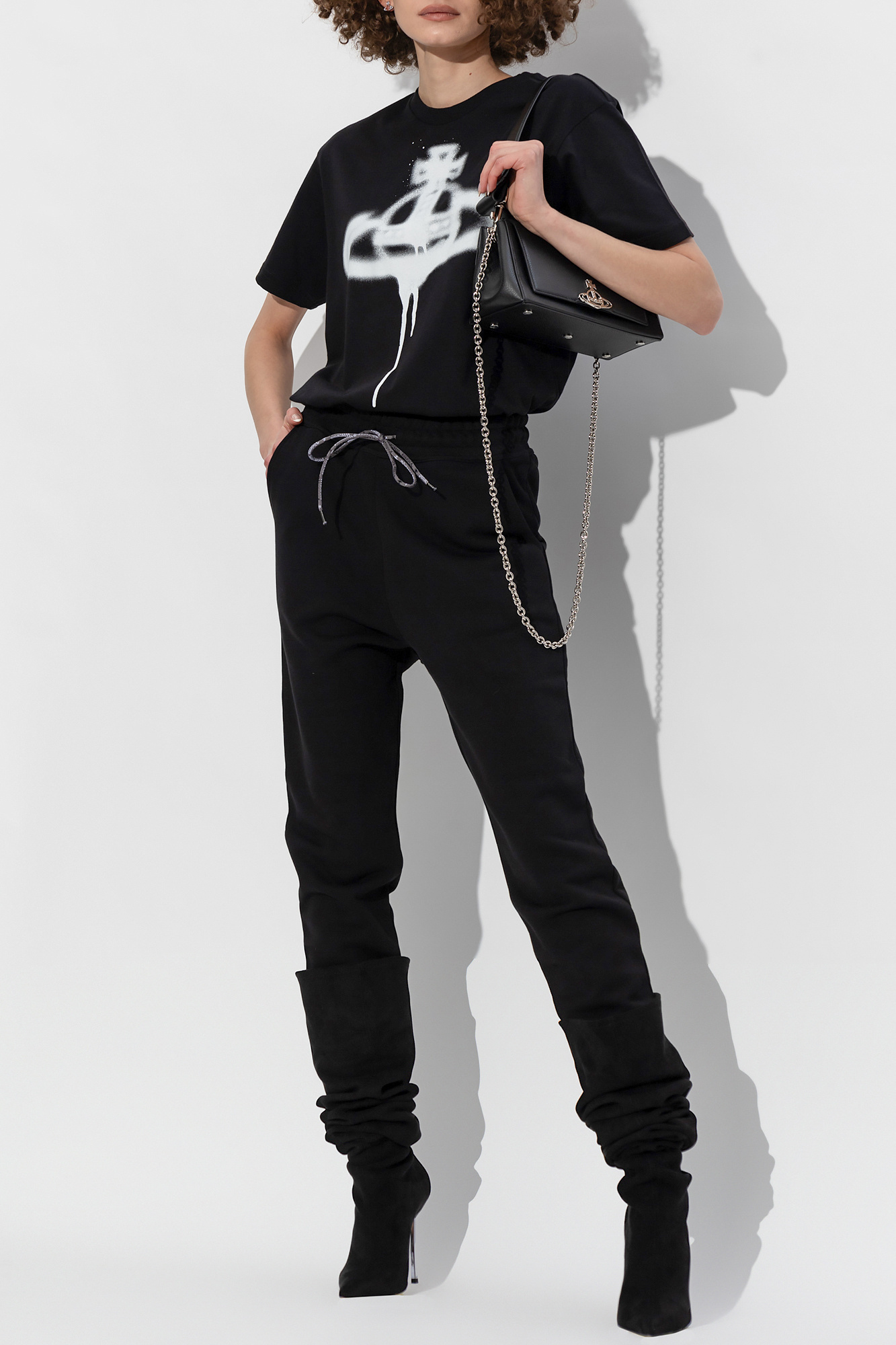 Vivienne Westwood Women Jogging Pants With Spray Print Orb In Black