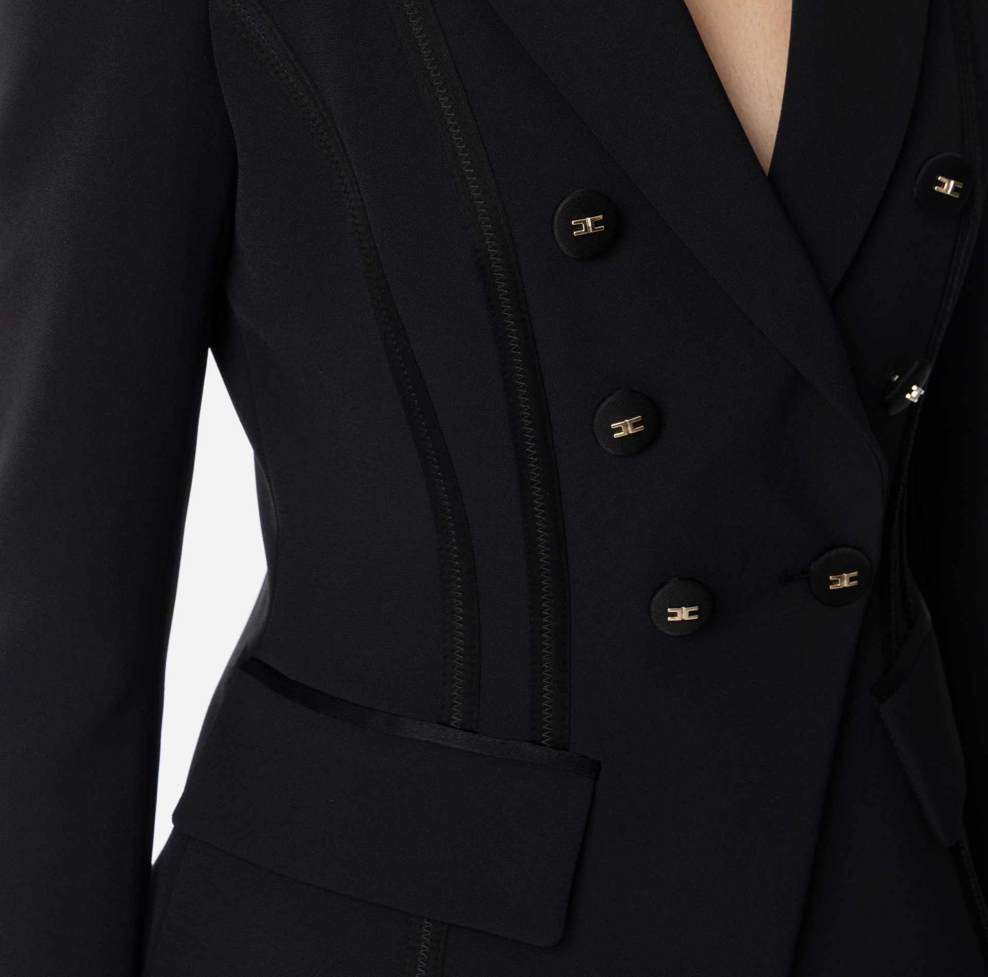Elisabetta Franchi Double-breasted Jacket With Belted Waist In Black