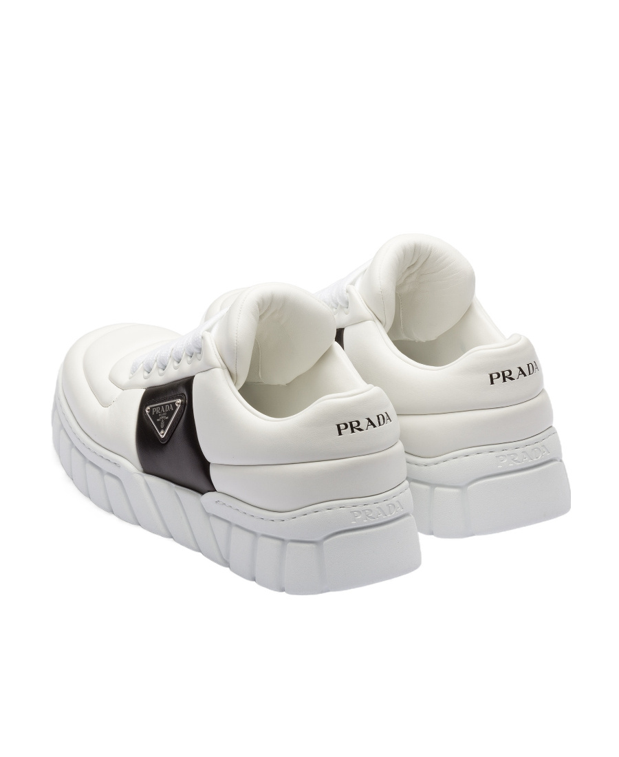 Prada Padded Leather Sneakers In White