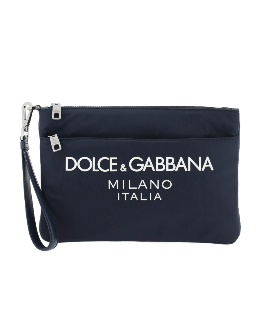 Dolce & Gabbana Nylon Pouch With Rubberized Logo Men In Black
